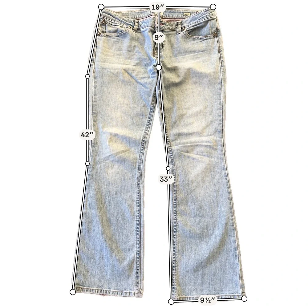 Y2K MEK DNM Cypress Bootcut Flare Jeans Distressed Faded 38x33 Embroidered